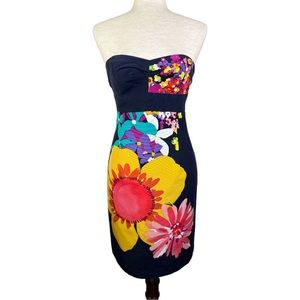TRINA TURK WOMEN’S STRAPLESS NAVY BLUE FLORAL DRESS SZ 2.